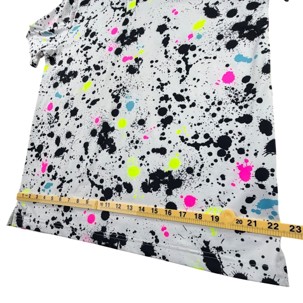 Sunday Swagger Polo Shirt Men Large White Neon Splatter Performance Stretch Golf - Picture 9 of 10
